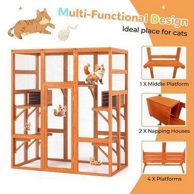 Large Wooden Outdoor Cat House with Perches and Condos