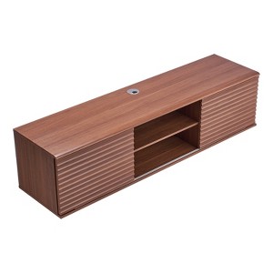 VEVOR Floating TV Stand, 60" Wall Mount Entertainment Center with Adjustable Shelf & Sliding Doors, 2 Tiers Floating TV Shelf, Brown - 1 of 4