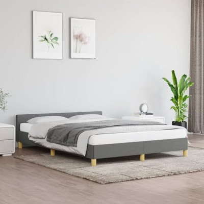 vidaXL Queen Bed Frame with Headboard, Dark Gray Fabric Upholstery, Durable Supportive Legs and Plywood slats