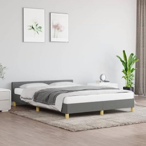 vidaXL Queen Bed Frame with Headboard, Dark Gray Fabric Upholstery, Durable Supportive Legs and Plywood slats - 1 of 4