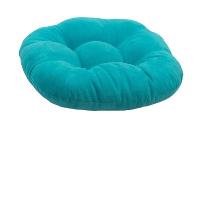 Aqua Blue Tufted Rattan Ottoman with Micro Suede Cushion