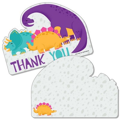 Big Dot of Happiness Roar Dinosaur Girl - Shaped Thank You Cards - Dino Mite Baby Shower or Birthday Party Thank You Cards with Envelopes - Set of 12