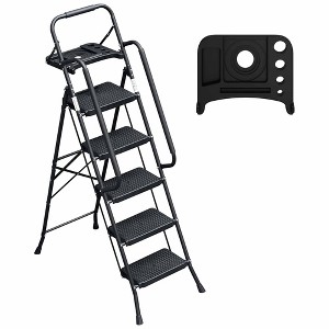 QingMoon 5 Step Ladder with Handrails, Folding Step Stool with Tool Platform and Non-Slip Wide Pedal, Ladder for Home and Kitchen, 330 lb Capacity - 1 of 4