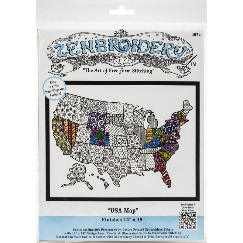 Design Works/Zenbroidery Stamped Embroidery Kit 14"X18"-Usa Map, 1 of 4