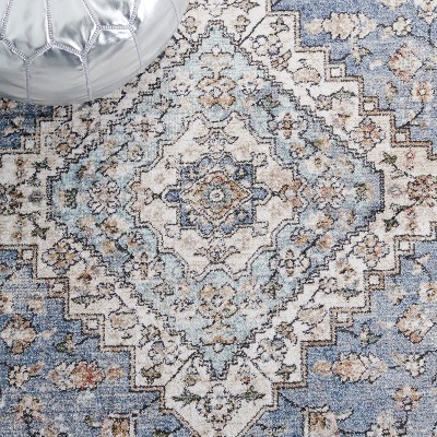 Modern Elegance 5' Square Blue & Grey Synthetic Area Rug