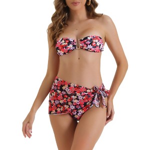INSPIRE CHIC Women's Floral Print Bandeau Bikini Sets Tie Back Swimwear Triangle Bottoms Bathing Suits 3 Pieces - 1 of 4
