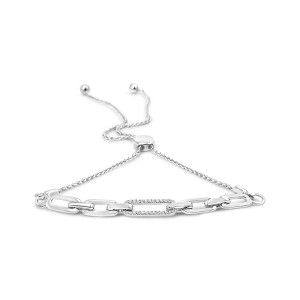 Haus of Brilliance Silver 1/10 Cttw Diamond Paperclip Link Adjustable Bolo Bracelet - 1 of 4