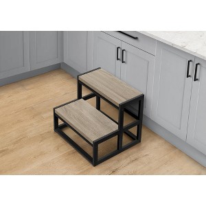 Monarch Specialties Ladder Step Stool Bedroom Kitchen Black Metal Dark Taupe Laminate Contemporary - 1 of 4