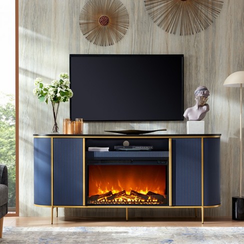 Okd Luxury 70 Fireplace Tv Stand Tv Console With Faux Marble Top Navy Blue Target