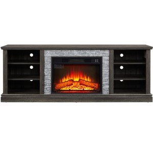 Gulches 70 in Gray Rectangular MDF Console Table with 23 Fireplace Insert 4 Adjustable Shelves 6 Cable Cutouts Storage Cabinet - 1 of 4