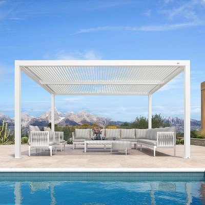 PURPLE LEAF Outdoor Louvered Pergola Aluminum Gazebo Modern White Patio Metal Pergola with Adjustable Rainproof Hardtop for Garden Lawns Yard