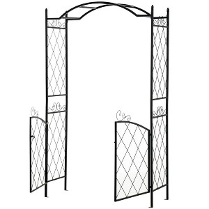 Resenkos Garden Arch Plant Support Trellis,85" Garden Arch Arbor, Metal Arch Trellis with Gate, Black - 1 of 4