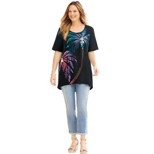 Catherines Women's Plus Size Slub Knit Sparkling Sequin Tee - 1 of 4