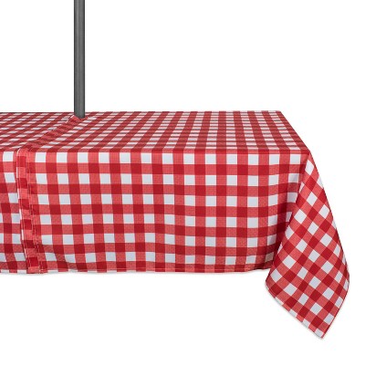 84"x60" Check Outdoor with Zipper Tablecloth Red/White - Design Imports