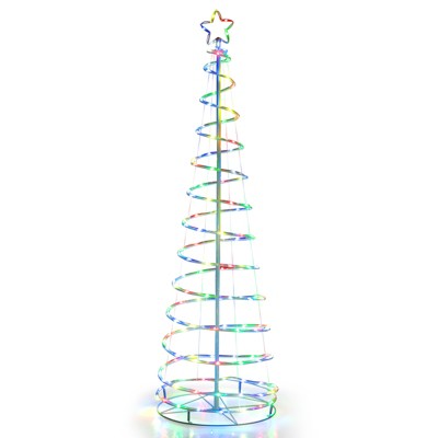 Tangkula 6FT Light Up Spiral Christmas Tree RGB Artificial Tree w/Tree Top Star 135 LED Lights Metal Base Indoor & Outdoor Collapsible Spiral Tree