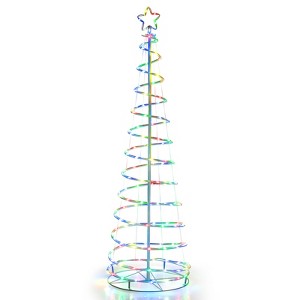 Tangkula 6FT Light Up Spiral Christmas Tree RGB Artificial Tree w/Tree Top Star 135 LED Lights Metal Base Indoor & Outdoor Collapsible Spiral Tree - 1 of 4