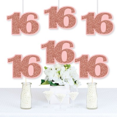 Big Dot of Happiness 16th Pink Rose Gold Birthday - Decorations DIY Happy Birthday Party Essentials - Set of 20