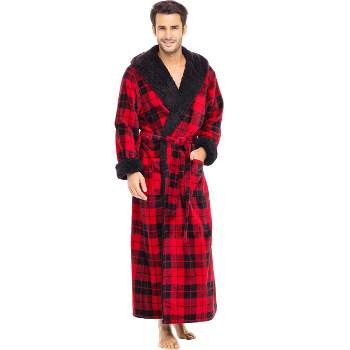 Alexander Del Rossa Men's Warm Winter Robe, Plush Fleece Full Length Long Hooded Bathrobe