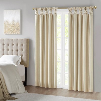 PAGED Curtains Twist Tab Lined Window Curtain Total Blackout Panel Privacy Assured for Bedroom, Living Room, L84, Champagne