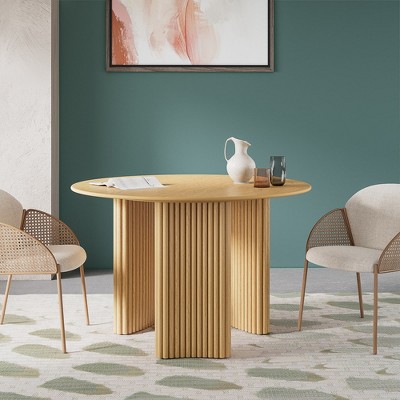 Wooakway 30"H Modern Wood Dining Table Versatile Kitchen Conference Gaming Table with Sturdy Tripod Base in Walnut/Black/Natural Wood