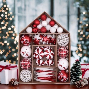 70pc Endearing Prominent Red and White Christmas Ornament Set, Bauble Bundle with Candycane Colors and Patterns| OrnamentallyYou - 1 of 4