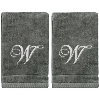 Creative Scents Gray Fingertip Monogrammed Towels Silver Embroidered