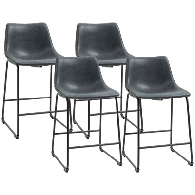 HOMCOM Counter Height Bar Stools Set of 4, Vintage PU Leather Barstools with Footrest for Dining Room, Home Bar, Kitchen, Black