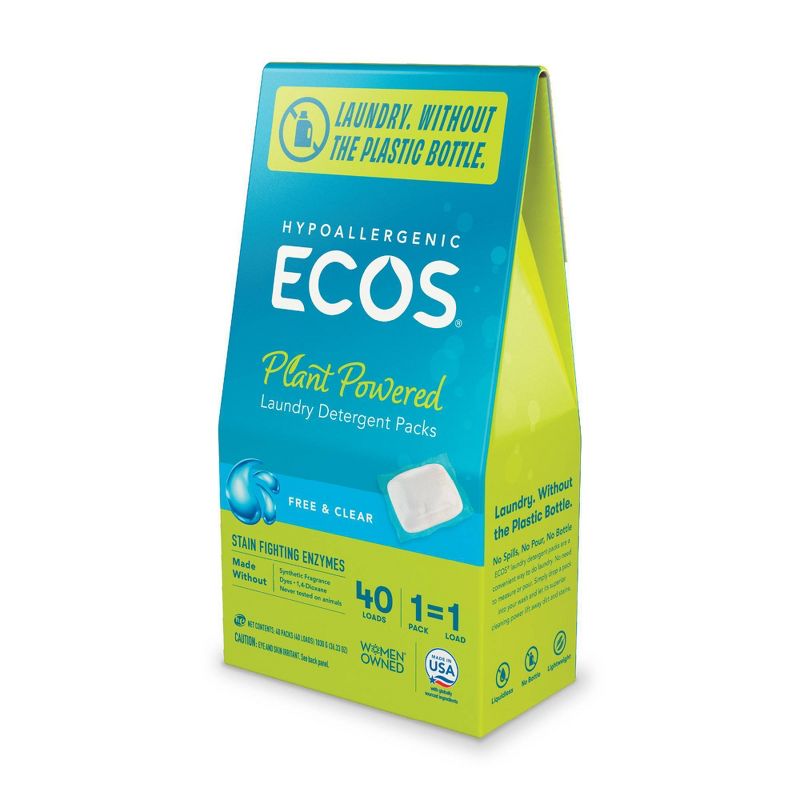 ECOS Plastic-Free Laundry Detergent Packs - Free &#38; Clear - 17.98oz/40pk, 1 of 5