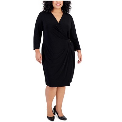 Kasper Womens O-Ring Wrap Midi Dress