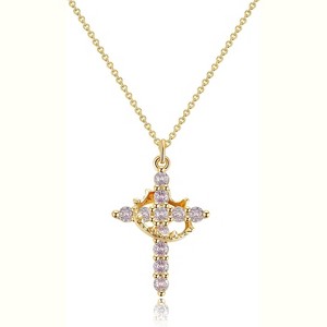 Crown Cross Necklace for Women, 14K Gold Plated Non-Tarnish Faith Jewelry Gift - 1 of 4