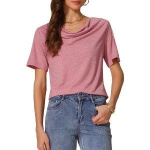 INSPIRE CHIC Women's Cowl Neck Short Sleeve Casual Stretchy Shirts - 1 of 4