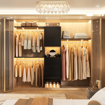 Besiost 20"-96" W Wooden Closet System with Doors and Drawers
