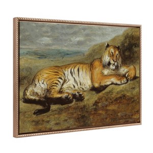 23"x33" Sylvie Beaded Tiger Resting Framed Canvas by The Art Institute of Chicago Gold - Kate & Laurel All Things Decor: Modern Style - 1 of 4