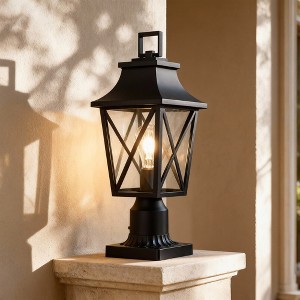 Outdoor Post Light, Black Lamp Post Lantern with Clear Glass, Pier Mount Base, Hardwired Waterproof Light for Garden, Patio, Pathway (1 Pack) - 1 of 4