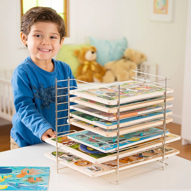 Melissa &#38; Doug Deluxe Metal Wire Puzzle Storage Rack for 12 Small and Large Puzzles, 3 of 11