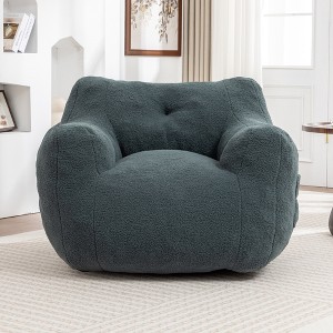 Dolonm 37 in. Bean Bag Chair with Armrests, High-Density Foam Filled Teddy Fabric Lazy Sofa for Adults in Living Room Bedroom - 1 of 4