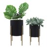 Set of 2 Metal Planter Set with Gold Stand - Indoor & Outdoor Decorative Iron Plant Holders for Home & Garden - Modern Raised Flower Pot - 3 of 4