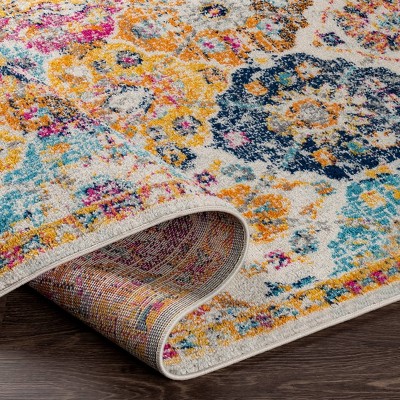 Colorful Floral Motif Synthetic Bohemian Runner Rug