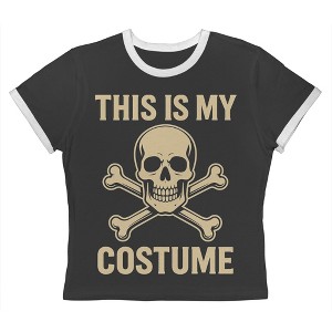 Rerun Island Women This Is My Costume Cross Skull Short Sleeve Graphic Cotton Retro Vintage Ranger Baby Tee - 1 of 4