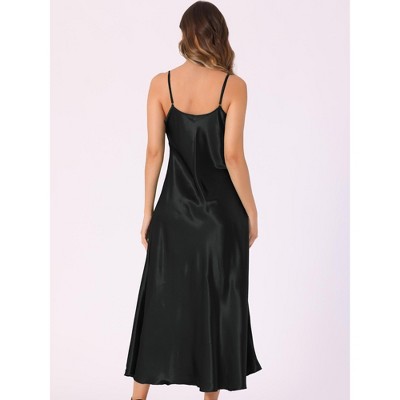 Женские платья INSPIRE CHIC Women's Satin Sleeveless V Neck Spaghetti Strap Evening Party Maxi Dress Black Small — фото 5