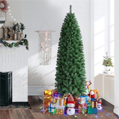 Yaheetech 6Ft/7.5Ft Artificial Christmas Tree Holiday Decoration Slim Tree, Green