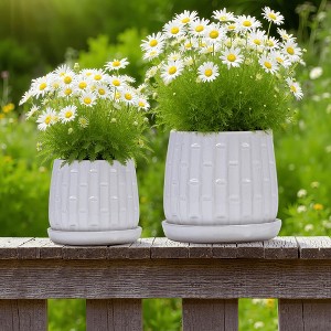 Wooakway 8" Dia Outdoor Indoor Ceramic Planter Pot Decorative Planter with Drainage Hole Patio Flower Pot - 1 of 4