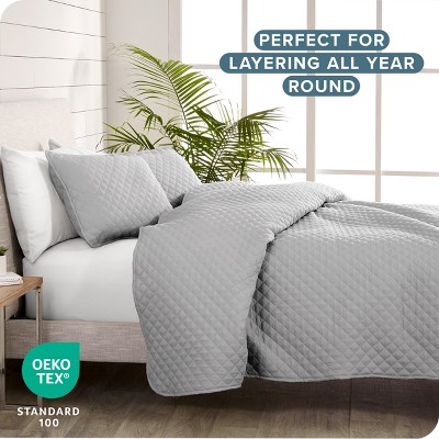 Twin Light Grey Microfiber Quilted Coverlet Set