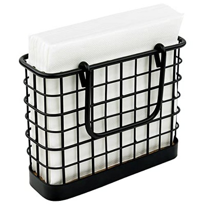 Black Steel and Wood Vertical Napkin Holder