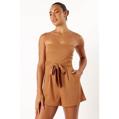 Petal and Pup Christie Strapless Romper - Tan S