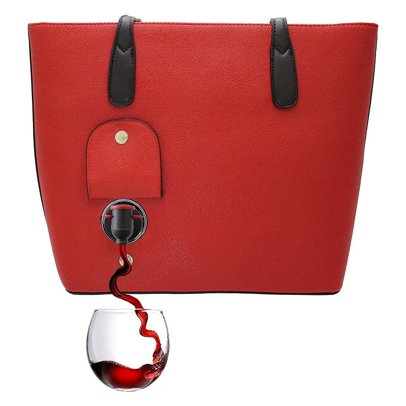 PortoVino City Vegan Leather Tote Bag that Holds and Pours 2 bottles of Wine, 1 of 4