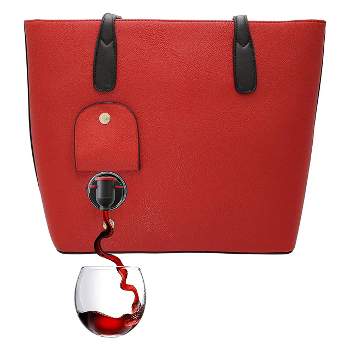 PortoVino City Vegan Leather Tote Bag that Holds and Pours 2 bottles of Wine