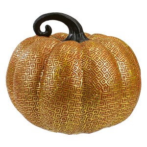 Northlight 7.5" Gold and Orange Textured Greek Key Pumpkin Fall Decoration - 1 of 4
