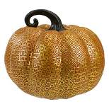 Northlight 7.5" Gold and Orange Textured Greek Key Pumpkin Fall Decoration