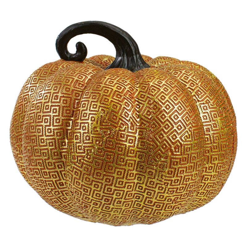 Northlight 7.5" Gold and Orange Textured Greek Key Pumpkin Fall Decoration, 1 of 5